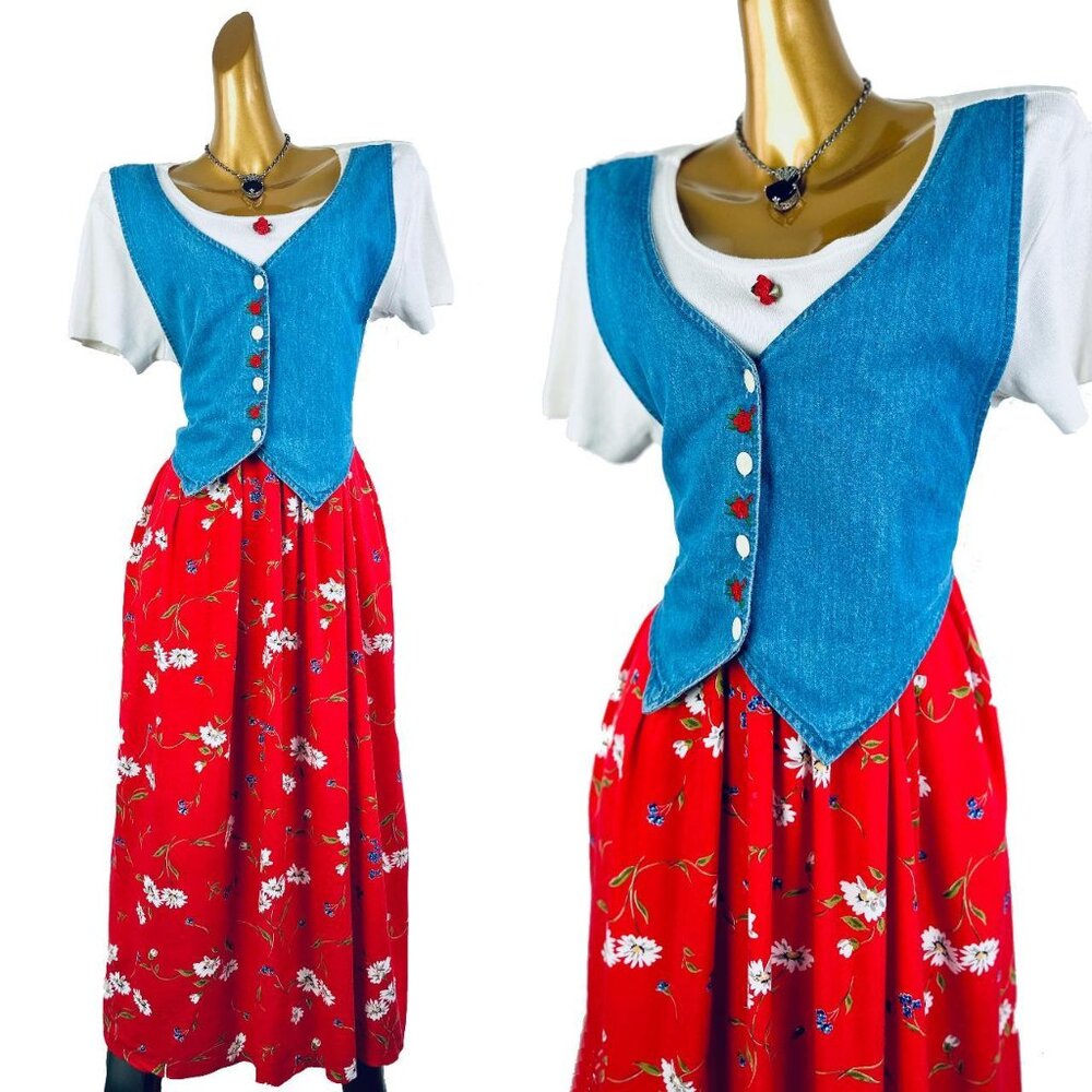 Vintage 90s grunge dress floral print prairie midi sundress